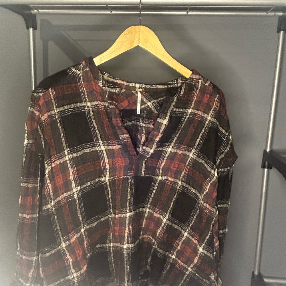 Free people, Johnny on the spot, black plaid shirt.